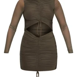 Robe Très Moulante Froncée Kaki Mousse Découpée à Manches En Mesh -Jolie Vêtue Soldes Magasin 785d09a567242f54b92e03d0f01ba532370113e0 cnc2984 5