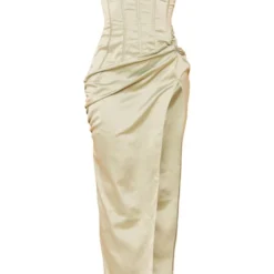 Robe Froncée Vert Sauge Drapée à Corset Volanté -Jolie Vêtue Soldes Magasin 785ed047818fc462be0c7e4b9a90e9d49bf484f9 cne8481 5