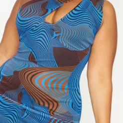 Plus Robe Moulante En Mesh Bleu Imprimé Contours à épaule Unique -Jolie Vêtue Soldes Magasin 7882e5991ef952ddd3cd1b657fa908ee746d7829 cmu9363 5