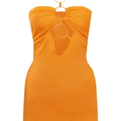 Robe Moulante En Effet Lin Orange à Anneaux Et Dos Nu -Jolie Vêtue Soldes Magasin 78f30d3d7828aa77fe5080462319038b39ab13ef cne1381 5