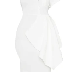 Plus Robe Mi-longue Blanche Asymétrique à Effet Plissé -Jolie Vêtue Soldes Magasin 796327fabdc1a842bee5e09757db35fe038bfbcb cmd6677 3