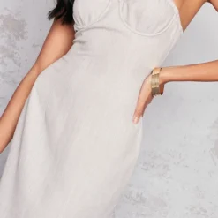 Robe Bustier Mi-longue Effet Lin Gris Pierre à Armatures -Jolie Vêtue Soldes Magasin 79b3aa44e55d9f0d1c2336f17e8eac6444508653 cne1421 4