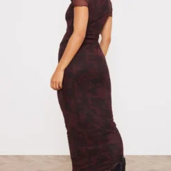 Robe Longue Bordeaux Fleurie En Mesh à Manches Courtes -Jolie Vêtue Soldes Magasin 79c2b6eff692cf17e14d3e3c1e09d7a9d18a391d cnb1070 2