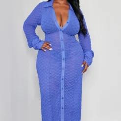 Plus Robe-chemise De Plage En Mesh Texturé Bleu Vif -Jolie Vêtue Soldes Magasin 7a35c2fbd865f3b8e2593a3221fb906cd3539c7d cnd4886 3