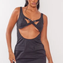 Robe Cargo Moulante En Maille Tissée Noire à Boucles -Jolie Vêtue Soldes Magasin 7a472c0ebc86a4bef522d834879c4209ed2d148b cne2689 1