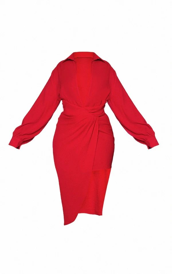 Plus Robe Texturée Rouge Portefeuille à Décolleté Plongeant 7 Plus Robe Texturée Rouge Portefeuille à Décolleté Plongeant – Image 5