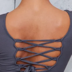 Robe Moulante Côtelée Gris Anthracite à Dos Lacé Et Manches Longues -Jolie Vêtue Soldes Magasin 7a8b08cb62622584687d72e11a45de469fe663bc cnc5777 4