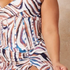 Plus Robe Mi-longue Bleue Zébrée à Col Bénitier Et Fronces Sur Le Côté -Jolie Vêtue Soldes Magasin 7bae7fbd736b22df4f72d5658bb6fad86f9fca52 cmw4009 5