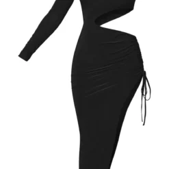 Robe Mi-longue Moulante Noire Froncée Asymétrique à Découpes -Jolie Vêtue Soldes Magasin 7bb8959004319a9a283a235c416cd1bcb54793cd cnc6166 5