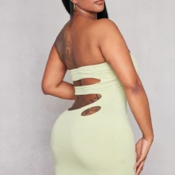 Shape Robe Moulante Vert Citron En Maille Côtelée Découpée Dans Le Dos