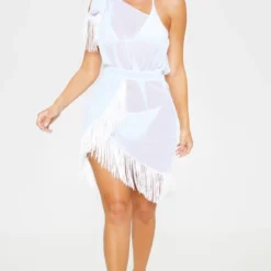 Robe De Plage Asymétrique à Franges Blanche -Jolie Vêtue Soldes Magasin 7c34ea9654e59f5574c6e1894c5793ae81639e85 CMA9041 4