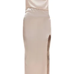 Robe Longue Satinée Champagne Fendue à Col Bénitier -Jolie Vêtue Soldes Magasin 7c6af96c2248178277b00b31f6132496a934ead2 cnd0608 5
