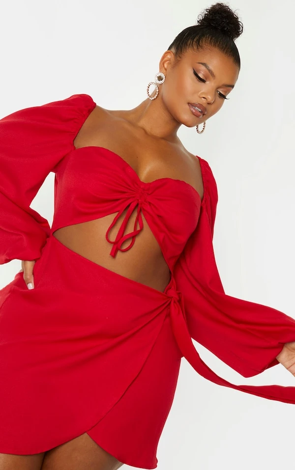 Plus Robe Moulante Découpée Froncée Rouge 7 Plus Robe Moulante Découpée Froncée Rouge – Image 5