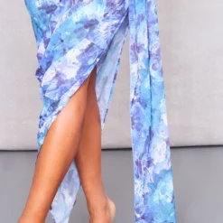 Robe-bustier Longue En Mousseline De Soie Froncée Fleurie Bleue à Jupe Drapée -Jolie Vêtue Soldes Magasin 7c9e8282af7ec1735226747be6bf4580433853e7 cne2984 4