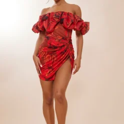 Robe Moulante Bouffante En Mesh Fleuri Rouge à Corset -Jolie Vêtue Soldes Magasin 7d2e2d5b28e6cbdaf146cad9b33b61f029f0777a cnc9992 1