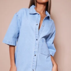 Robe Droite Oversize En Jean Bleu Clair Délavé