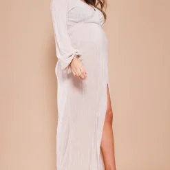 Maternité Robe De Grossesse Longue Plissée Champagne à Fente -Jolie Vêtue Soldes Magasin 7da1ffb6498e8b42c305d130bc14c192d57fd0a5 cnd3091 3