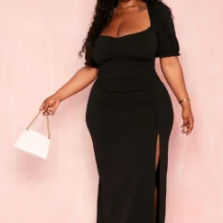 Plus Robe Mi-longue Noire à Manches Bouffantes -Jolie Vêtue Soldes Magasin 7daf2f8d50ffd904e82d0cbb87d85b85867bf0c5 cmz1492 4