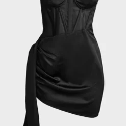 Robe Moulante Satinée Noire à Détail Corset Et Jupe Drapée -Jolie Vêtue Soldes Magasin 7dcfda276e8f1c423ea379436628f85508ccd93c cnc7704 5