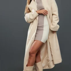 Robe En Maille Tricot Café Au Lait à Rayures Contrastantes Et Manches Longues -Jolie Vêtue Soldes Magasin 7df1018849cc0eff3d79da4f91cb5370cb08f3ec cnb1385 3