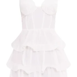 Robe Moulante Volantée Blanche En Mousseline De Soie à Bonnets Plissés -Jolie Vêtue Soldes Magasin 7e1f9fc67630769f99913278db49e098ef15fa13 cne2974 5