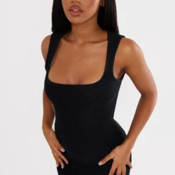 Robe Moulante Sans Manches En Maille Côtelée Noire Détail Taille -Jolie Vêtue Soldes Magasin 7e5e687c35ef5b85d96d04054dc83a64b087dbac cnd1304 1