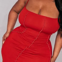 Plus Robe Moulante Rouge à Détail Coutures -Jolie Vêtue Soldes Magasin 7e964c77a4defd03e52871cae76c6a99843fe261 cnd2491 4