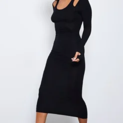 Robe Mi-longue En Jersey Noir à Bretelles Et Manches Longues -Jolie Vêtue Soldes Magasin 7e9b76524a30ba4185bfb330977e2ea4de711372 cnd4102 3