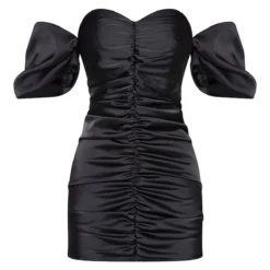 Petite Mini Robe Satinée Froncée Noire à Manches Bouffantes -Jolie Vêtue Soldes Magasin 7ebf7c12f89cf08af44755c1c4b5ae7edd153837 cmu2890 6