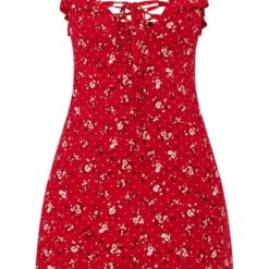 Robe Droite Rouge Imprimé Floral Et Volants -Jolie Vêtue Soldes Magasin 7eec3d226c5b755949a1e581d8a2a3f2a761e6b4 CLW2262 3