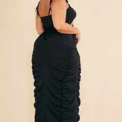 Plus Robe Mi-longue Froncée Découpée Noire -Jolie Vêtue Soldes Magasin 7f3236853ff6b4ab341ee400851e5d818bb946df cnc9698 2