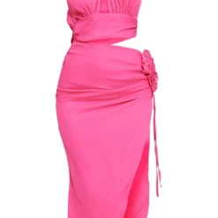 Robe Mi-longue En Mousseline De Soie Rose Vif Découpée Dos Nu à Empiècement Rose -Jolie Vêtue Soldes Magasin 7f47766e23719266b068049cad57a5607df2d7dd cne1420 5