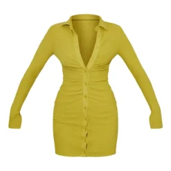 Robe Chemise Froncée Côtelée Douce Chartreuse à Manches Longues -Jolie Vêtue Soldes Magasin 7f6aa9374b298d685d3c08b3053f7e28f0dd7388 cmp8333 5