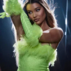 Robe Moulante Deluxe Vert Citron à Sequin Et Gants Détail Plumes -Jolie Vêtue Soldes Magasin 7f99ee229b4970c112cb3b3d8b24ce60162fb986 cna8746 4