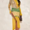 Tall Robe Longue Déchirée En Maille Tricot Ajourée Jaune à Fente Sur Le Côté