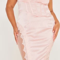 Plus Robe Longue Rose Cendré à Corset Et Parties En Dentelle -Jolie Vêtue Soldes Magasin 7fce1c318f8a93b5531bd4d717f23d2525c06c3f cne0738 4