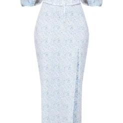 Robe-corset Longue Texturée Fleurie Bleue à Manches Bouffantes -Jolie Vêtue Soldes Magasin 801ccd08b77c103a23020a00a8fd9c9315effaf6 cnd7536 5