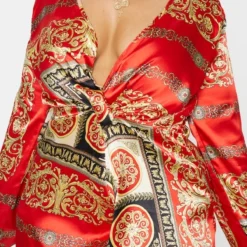 Plus - Robe Cache-coeur Rouge à Imprimé Satinée à Manches Longues Torsadée -Jolie Vêtue Soldes Magasin 8040c5a9540f896a54c76921c8b0cdb89af83f09 CLV2349 5