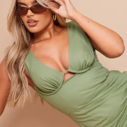 Robe Longue En Maille Sergée Kaki Clair à Décolleté Plongeant -Jolie Vêtue Soldes Magasin 8041af8f718f6dea5a2d8f8bb137a07f6e5097af cnd5407 4