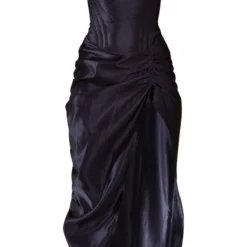 Robe Mi-longue Satinée Noire à Corset Et Jupe Froncée -Jolie Vêtue Soldes Magasin 80523b122398d2c8340b8e8281a50c71644931a6 cnb7406 5