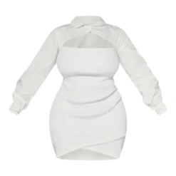 Zero Plus Robe Moulante Découpée Blanche à Détail Chemise -Jolie Vêtue Soldes Magasin 8077d880dc9e60cb0fbc38161e7a539fec893908 cnc5252 5