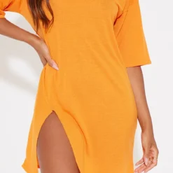 Robe T-shirt Orange Vif Fendue Oversize Style Boyfriend -Jolie Vêtue Soldes Magasin 8088a94650b4b5903a8662c6a90fec17a8ae87f4 cmz1950 5