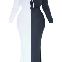 Plus Robe Longue Noire à Deux Tons -Jolie Vêtue Soldes Magasin 80bc28d22bce505fe15462015393c6da52194c14 cnd7337 5