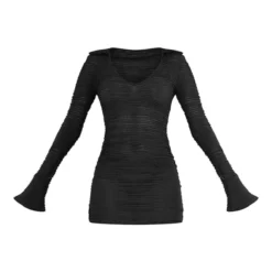 Tall Mini-robe Texturée Noire -Jolie Vêtue Soldes Magasin 812ebb720e790ca912f6f5aaa9542e8d33310d20 cne2233 5