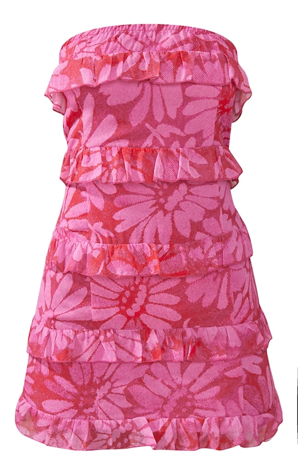 Petite Mini Robe Fleurie Rose à Volants 7 Petite Mini Robe Fleurie Rose à Volants – Image 5