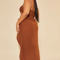 Plus Robe Longue Froncée Chocolat Deluxe à Détail Corset -Jolie Vêtue Soldes Magasin 816346d6d8dc5c2c623db31a79592f122da7f9bc cmu5484 3