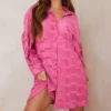 Robe Chemise Oversize Rose Vif Crêpée Et Plissée