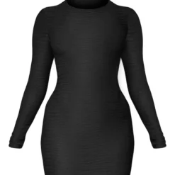 Robe Moulante Texturée Noire à Manches Longues Et Col Ras -Jolie Vêtue Soldes Magasin 816ca229ec5c11b9ebbcf206e9e584bb5a6a6442 cnb9614 5