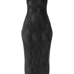 Robe Bustier Longue Noire En Dentelle Transparente à Bretelles -Jolie Vêtue Soldes Magasin 81aaaa71dcc9d382d208b79588792b8740a076c3 cne3799 5