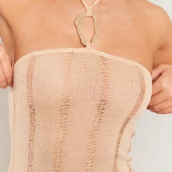 Robe Longue Texturée Ajourée Gris Pierre à Empiècement -Jolie Vêtue Soldes Magasin 81cc75a4bf9f8aa406785f4228ce6172c30cf6a9 cne2704 4